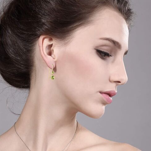 Gem Stone King 14K Yellow Gold Green Peridot French Wire Dangle Hook Earrings For Women | 1.24 Cttw | Gemstone August Birthstone | Round 5MM and 2.5MM in Kuwait
