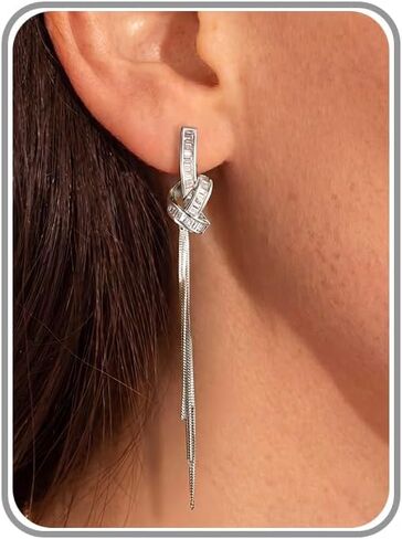 Dangle Earrings for Women Trendy 14K Gold-Plated Sparkly Rhinestone Long Tassel Drop Earrings Dainty Long Chain Prom and Wedding Jewelry Gift in Saudi Arabia