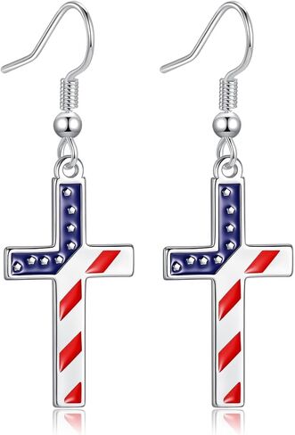 4th of July Earrings for Women - Patriotic American Flag Cross Dangle Jewelry, Red White and Blue Outfits Accessories Gifts in Saudi Arabia
