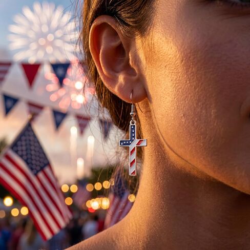 4th of July Earrings for Women - Patriotic American Flag Cross Dangle Jewelry, Red White and Blue Outfits Accessories Gifts in Saudi Arabia