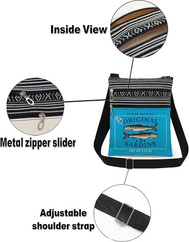Retro Sardine Print Crossbody Bag Vintage Food Label with Original Sardine Text and Fish Design Messenger Bag Adjustable Strap Purse for Adults Unique Fashion Gift for Him and Her (Blue) in Kuwait