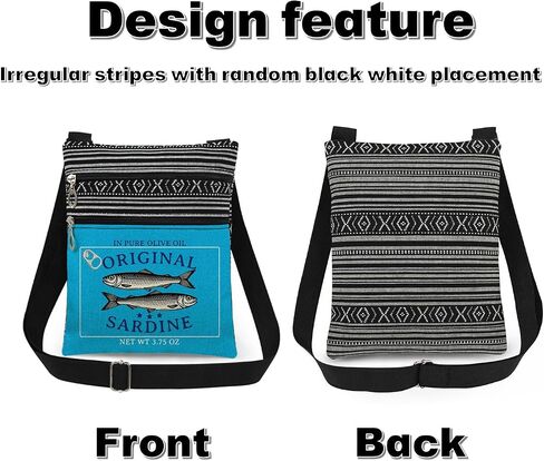 Retro Sardine Print Crossbody Bag Vintage Food Label with Original Sardine Text and Fish Design Messenger Bag Adjustable Strap Purse for Adults Unique Fashion Gift for Him and Her (Blue) in Kuwait