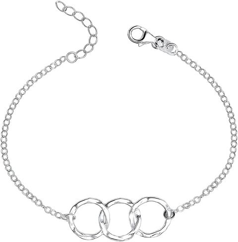 LeCalla 925 Sterling Silver Hammered Link Bracelets for Women | Handmade Bohemian Textured Chain & Oval Link Bracelet | Women's Adjustable Paperclip, Circle & Oval Hammered Bracelets in Kuwait