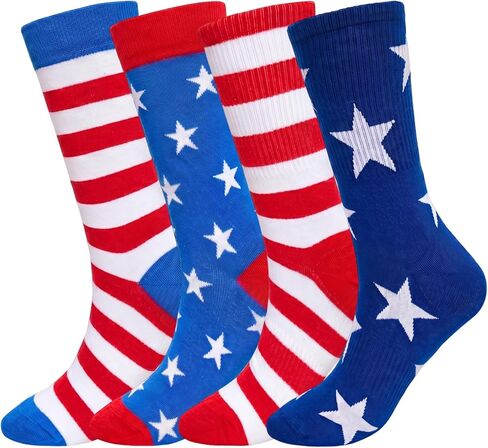 2Pairs 4th of July Socks Star Flag Socks Patriotic Red White and Blue Stars Stripes Accessories for Adults Men Women Daily Wear in Saudi Arabia