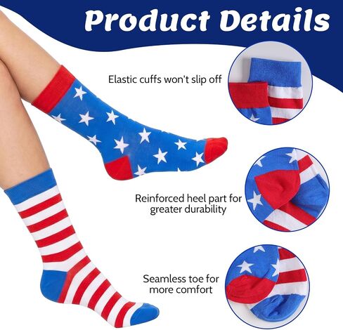 2Pairs 4th of July Socks Star Flag Socks Patriotic Red White and Blue Stars Stripes Accessories for Adults Men Women Daily Wear in Saudi Arabia