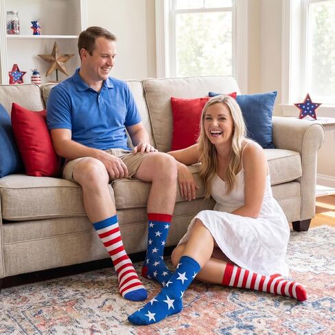 2Pairs 4th of July Socks Star Flag Socks Patriotic Red White and Blue Stars Stripes Accessories for Adults Men Women Daily Wear in Saudi Arabia