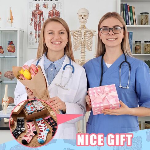 6 أزواج من الجوارب التشريحية من Berlune هدايا للنساء والرجال، جوارب طاقم جديدة مرحة، كاجوال مجنون القلب وهيكل عظمي وهيكل عظمي عصبي، هدايا للممرضات in Kuwait