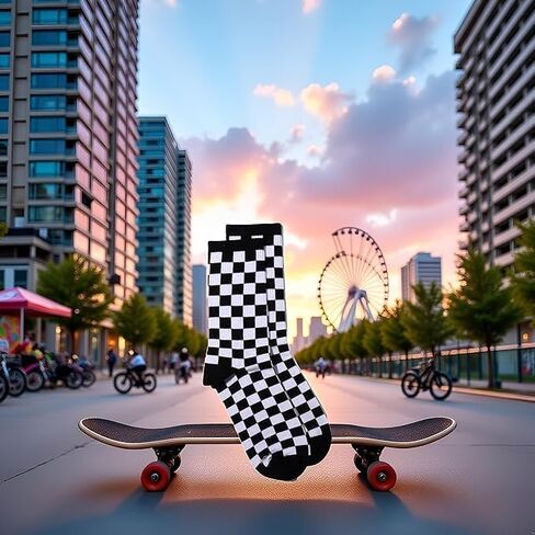 Black Fashion Harajuku Trends Women Checkerboard Socks Geometric Checkered Socks Men Hip Hop Cotton Unisex Print Skateboard in Kuwait