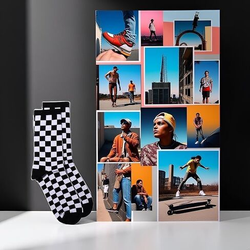 Black Fashion Harajuku Trends Women Checkerboard Socks Geometric Checkered Socks Men Hip Hop Cotton Unisex Print Skateboard in Kuwait