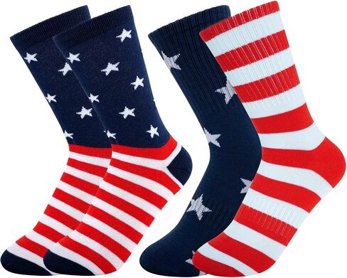 Sucrain 2 Pairs American Flag Socks 4th of July Red White and Blue Stars Stripes Patriotic Socks for Independence Day Gift in Kuwait