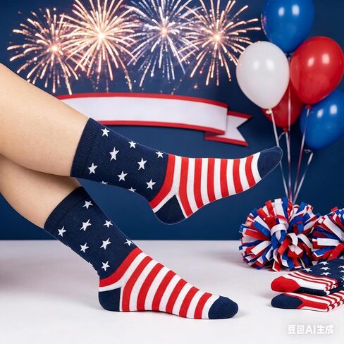 Sucrain 2 Pairs American Flag Socks 4th of July Red White and Blue Stars Stripes Patriotic Socks for Independence Day Gift in Kuwait