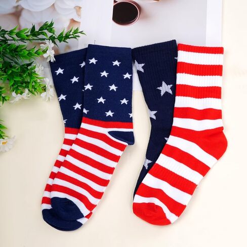 Sucrain 2 Pairs American Flag Socks 4th of July Red White and Blue Stars Stripes Patriotic Socks for Independence Day Gift in Kuwait