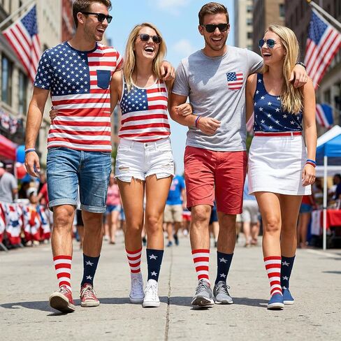 Sucrain 2 Pairs American Flag Socks 4th of July Red White and Blue Stars Stripes Patriotic Socks for Independence Day Gift in Kuwait