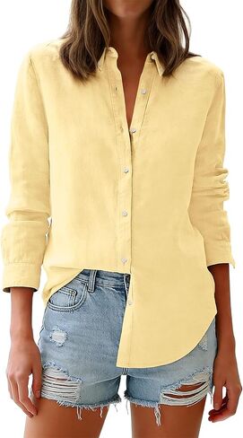 Aoudery Button Down Shirts for Women Oxford Long Sleeve Dress Shirts Cotton Collared Wrinkle Free Blouse Tops in Saudi Arabia