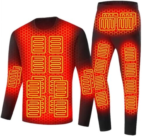 Men Heated Thermal Underwear Set 28 Areas USB Electric Heating Clothing Winter Ski Jacket Long Johns Pants,Black,XL in Saudi Arabia