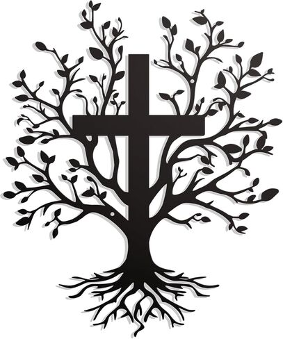 Zzbakress Cross Wall Decor Tree of Life Jesus Wall Art, Black Metal Cross Christain Decor, Inspirational Crosses for Home Decor, Religious Decoration for Living Room Bedroom (Classic Large) in Kuwait
