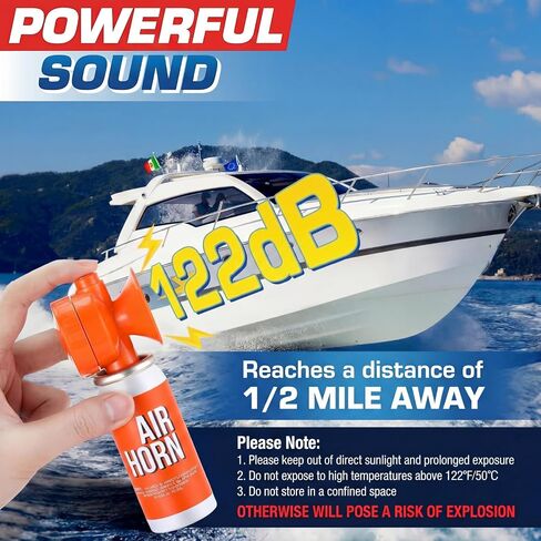 Air Horn 1.4oz, 122dB Loud Air Horns for Safety, Heard Up to 1/2 Mile Away, Small Boat Marine Horn Can, Meet US Coast Guard, Emergency Use for Marine Boating in Kuwait