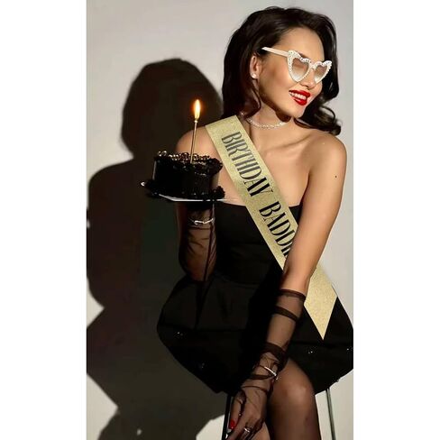 CUBACO Birthday Baddie Sash and Sunglasses for Women, Birthday Girl Outfit Suitable 21st 25th 30th 40th 50th 60th Women Accessories Pins for Party Decoration Favors Supplies in Saudi Arabia