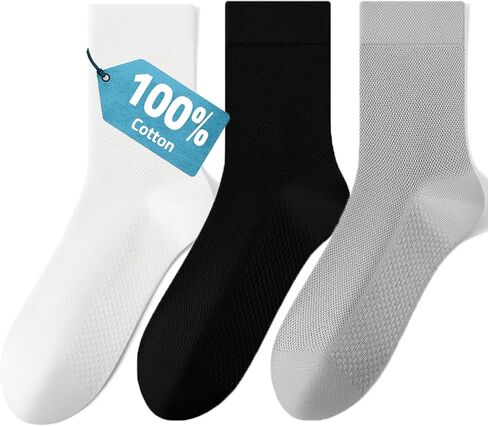 Ultra Thin Breathable Mesh Men’s 100% Cotton Dress Socks 3 Pairs, Lightweight Comfortable Business Office Crew Socks in Saudi Arabia