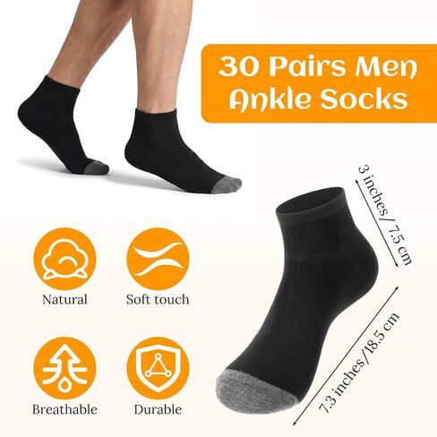 30 Pairs Ankle Socks for Men Lightweight Mens Socks Breathable Athletic Casual Quarter Sock Bulk Size 8-12 Thin Casual Sock for Unisex Women Running in Saudi Arabia