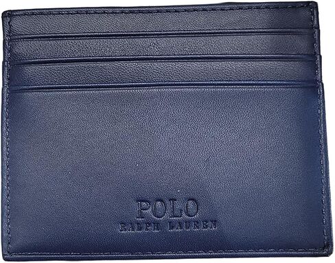 حافظة بطاقات جلدية للرجال من Polo Ralph Lauren – شعار نصي مطرز – محفظة صغيرة رفيعة – حامل جيب أمامي من الجلد الطبيعي – أزرق داكن – جاهزة للهدايا in Kuwait