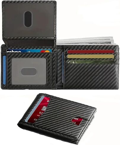 Carbon Fiber 14-Slot Men's Slim Wallet Bifold Card Holder with ID Window | Thin Front Pocket Minimalist Wallet for Men (Orange) in Saudi Arabia