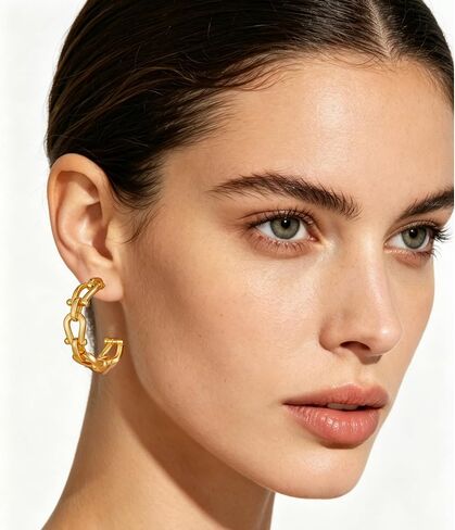 Gold Horseshoe Hoop Earrings for Women Horse Bit Link Chain Earrings Western Equestrian Jewelry in Saudi Arabia