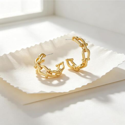 Gold Horseshoe Hoop Earrings for Women Horse Bit Link Chain Earrings Western Equestrian Jewelry in Saudi Arabia