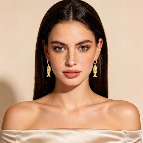 أقراط السمك للنساء بوهو مطروق الملمس الأسماك هوجي هوب قطرة استرخى أقراط 14K مطلية بالذهب البوهيمي شاطئ المحيط مجوهرات الصيف in Kuwait