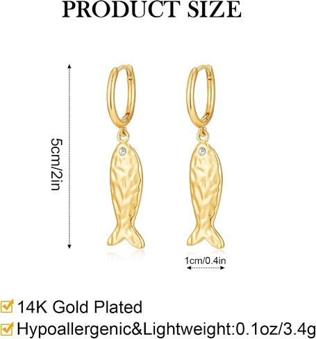 أقراط السمك للنساء بوهو مطروق الملمس الأسماك هوجي هوب قطرة استرخى أقراط 14K مطلية بالذهب البوهيمي شاطئ المحيط مجوهرات الصيف in Kuwait