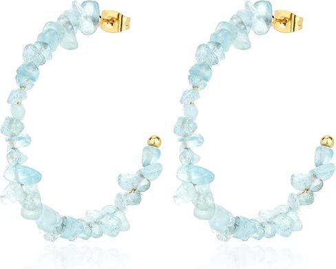 Natural Gemstone C Shaped Hoop Earrings 18k Gold Plated Stone Beaded Dangle Earring Hoop Jewelry Birthday Gift for Women in Kuwait