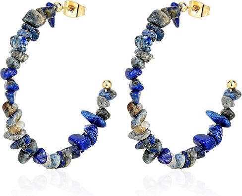 Natural Gemstone C Shaped Hoop Earrings 18k Gold Plated Stone Beaded Dangle Earring Hoop Jewelry Birthday Gift for Women in Kuwait