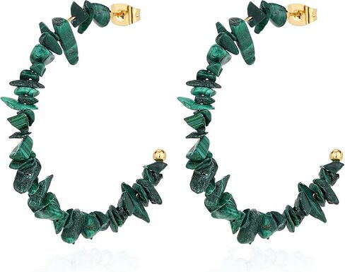 Natural Gemstone C Shaped Hoop Earrings 18k Gold Plated Stone Beaded Dangle Earring Hoop Jewelry Birthday Gift for Women in Kuwait