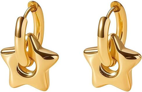 18K Gold Plated Heart & Star Huggie Hoop Earrings for Women - Hypoallergenic Stainless Steel, Convertible Dangle Drop Style, Small Dainty Lightweight Hoops, Trendy Jewelry & Valentines Day Gifts for Sensitive Ears in Saudi Arabia