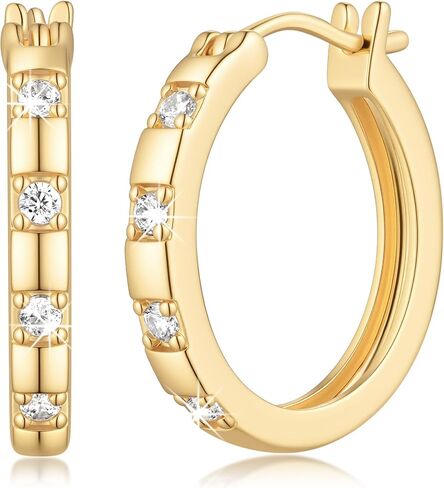14K Gold Earrings for Women 14K Gold Hoop Earrings for Women CZ Hoop Earring for Womens Hoops Eight Front-Set Zircon Stones Hoops Earring for Womens 20/25mm in Saudi Arabia