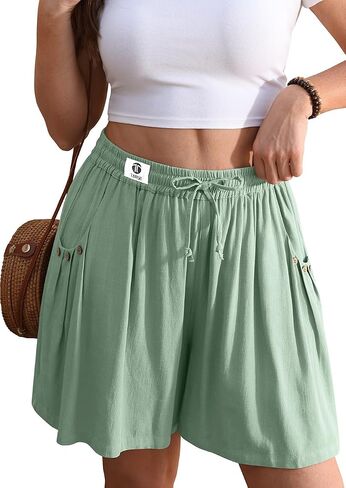 TARSE Linen Shorts for Women Wide Leg 5" Inseam High Waisted Drawstring Casual Flowy Summer Beach Vacation Light Army Green X-Large in Saudi Arabia