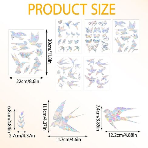 52PCS 5inch Sun Catcher Clings for Windows, Bird Window Strike Prevention, Window Decals to Prevent Bird Strikes, Transparent, Durable PVC Window Clings for Birds in Saudi Arabia