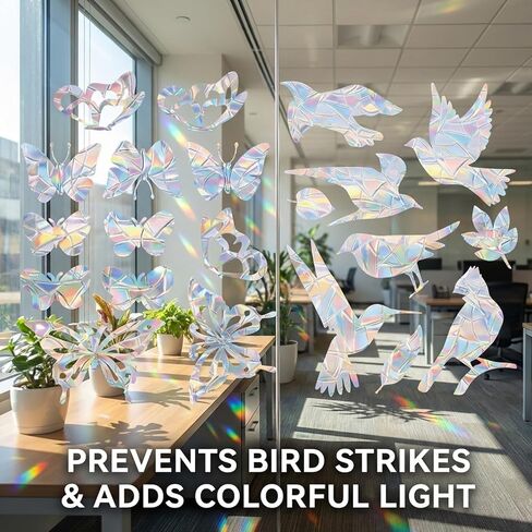 52PCS 5inch Sun Catcher Clings for Windows, Bird Window Strike Prevention, Window Decals to Prevent Bird Strikes, Transparent, Durable PVC Window Clings for Birds in Saudi Arabia