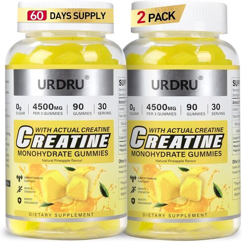 Sugar-Free Creatine Gummies for Men & Women - Third-Party Testing Creatine Monohydrate Gummies 4.5g, Energy Boost, Pre-Workout Supplement, Vegan, Non-GMO (90 Count, Pineapple) in Saudi Arabia