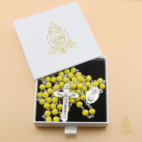 خرز كريستالي من المدينة الكاثوليكية 8 مم، مسبحة سيدة المحبة "Virgen de la Caridad del Cobre" مع صليب القدس (الألوان المتاحة: الأسود والأزرق والشفاف والأحمر والأبيض والأصفر) in Kuwait