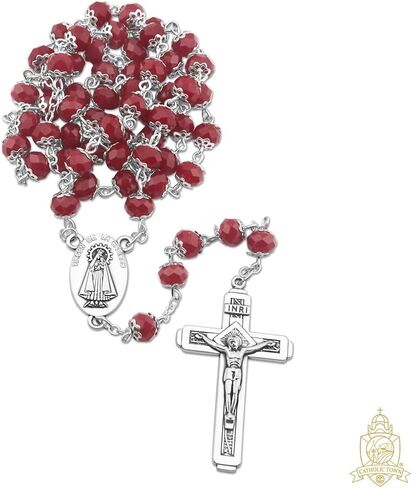 خرز كريستالي من المدينة الكاثوليكية 8 مم، مسبحة سيدة المحبة "Virgen de la Caridad del Cobre" مع صليب القدس (الألوان المتاحة: الأسود والأزرق والشفاف والأحمر والأبيض والأصفر) in Kuwait