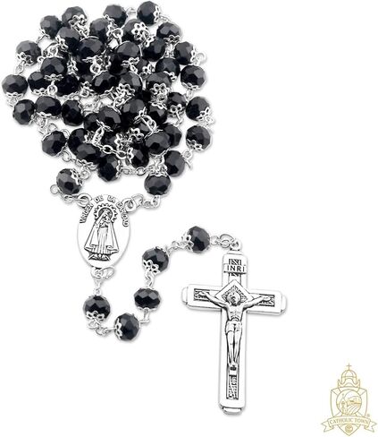 خرز كريستالي من المدينة الكاثوليكية 8 مم، مسبحة سيدة المحبة "Virgen de la Caridad del Cobre" مع صليب القدس (الألوان المتاحة: الأسود والأزرق والشفاف والأحمر والأبيض والأصفر) in Kuwait