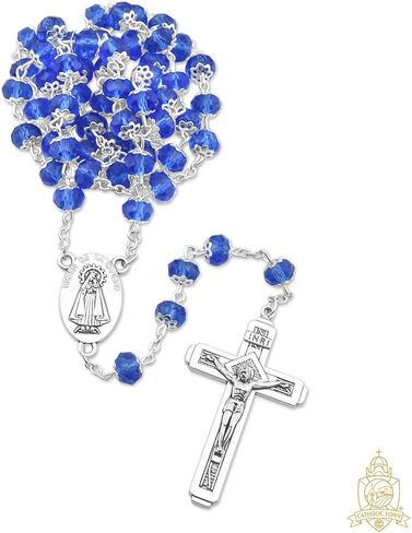 خرز كريستالي من المدينة الكاثوليكية 8 مم، مسبحة سيدة المحبة "Virgen de la Caridad del Cobre" مع صليب القدس (الألوان المتاحة: الأسود والأزرق والشفاف والأحمر والأبيض والأصفر) in Kuwait