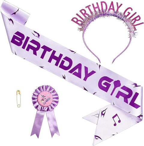 Kpop Purple Cracked Pattern Birthday Accessories Set, 3Pcs Sash Badge Headband Kit, Stylish Party Decor Photo Props for Girls Women Birthday Party in Saudi Arabia