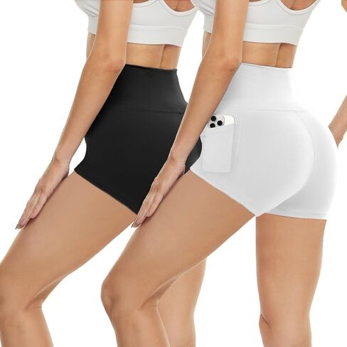 CAMPSNAIL 3" Biker Shorts Women with Pockets and 3" Workout Shorts (Black/White, Size Small-Medium) in Saudi Arabia
