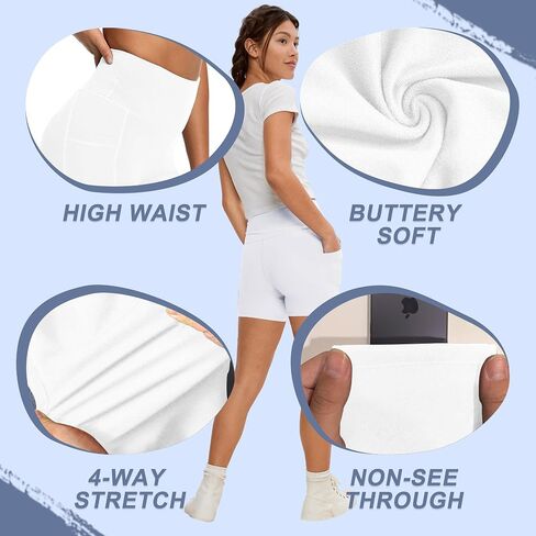 CAMPSNAIL 3" Biker Shorts Women with Pockets and 3" Workout Shorts (Black/White, Size Small-Medium) in Saudi Arabia
