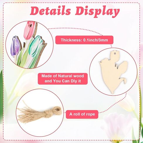 CCINEE 36pcs Spring Tulip Wooden Hanging Ornaments, Butterfly Flower Spring Tree Ornaments Tags for Valentines Day Easter Party Home Office Classroom Hanging Decorations in Kuwait