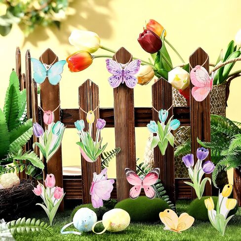 CCINEE 36pcs Spring Tulip Wooden Hanging Ornaments, Butterfly Flower Spring Tree Ornaments Tags for Valentines Day Easter Party Home Office Classroom Hanging Decorations in Kuwait