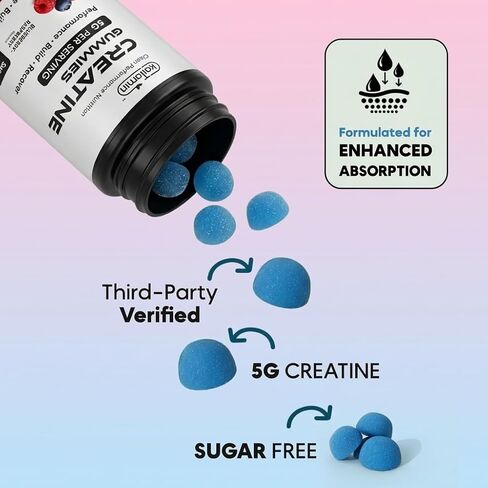 NSF Certified Kaitamin Creatine Monohydrate Gummies 5g – Sugar Free, Vegan, Halal, Non-GMO – Muscle, Strength, Recovery & Brain Health – for Women & Men – 120 Count, 30 Servings in Saudi Arabia
