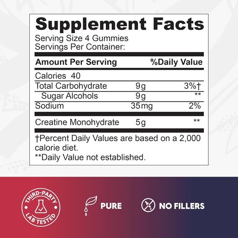 NSF Certified Kaitamin Creatine Monohydrate Gummies 5g – Sugar Free, Vegan, Halal, Non-GMO – Muscle, Strength, Recovery & Brain Health – for Women & Men – 120 Count, 30 Servings in Saudi Arabia